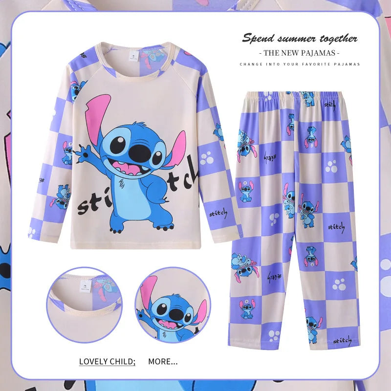 New Pajamas Boys Girls Pajamas Stitch Clothing Sets Kids Long Sleeve +Pant 2 Pieces Children Home Clothing Girl Nightgown Pjs