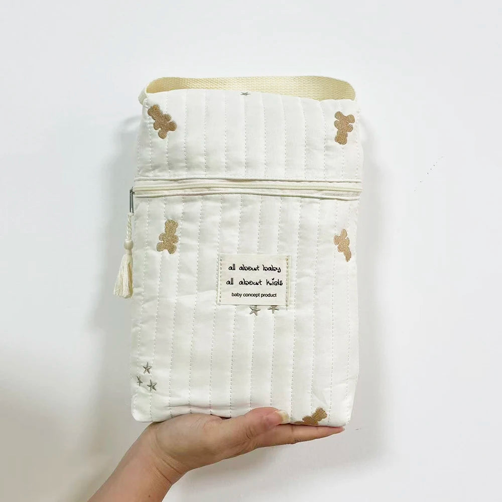 Portable Stroller Nappy Bag Quilted Baby Diaper Caddy Organizer Embroidered Mommy Bags Babies Accessories Changing Bag Storage