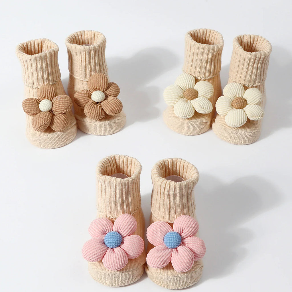 Baby Socks for Girl Anti-Slip Toddler Flower Mid Sock Anti-Slip First Walking Baby Socks 0-12M Knitted Cotton Elastic Tube Socks