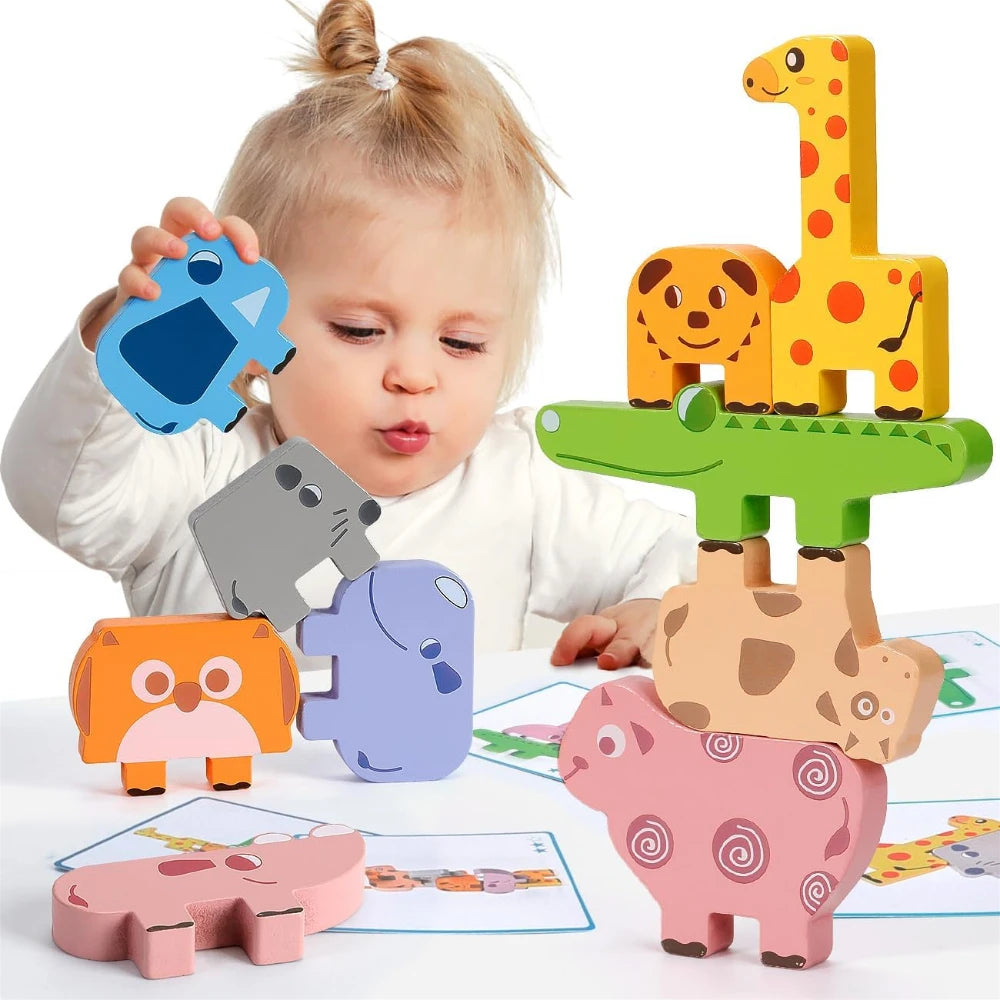 Montessori Toys for Baby, Wooden Animal Blocks Sorting & Stacking Toys for 2-4 Toddlers Girl Boy Gifts, Kids Educational Toys