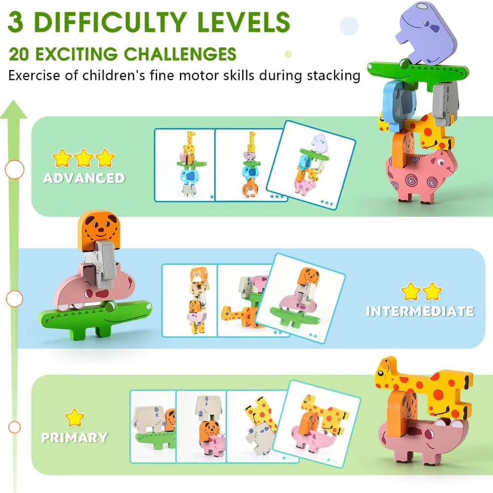 Montessori Toys for Baby, Wooden Animal Blocks Sorting & Stacking Toys for 2-4 Toddlers Girl Boy Gifts, Kids Educational Toys