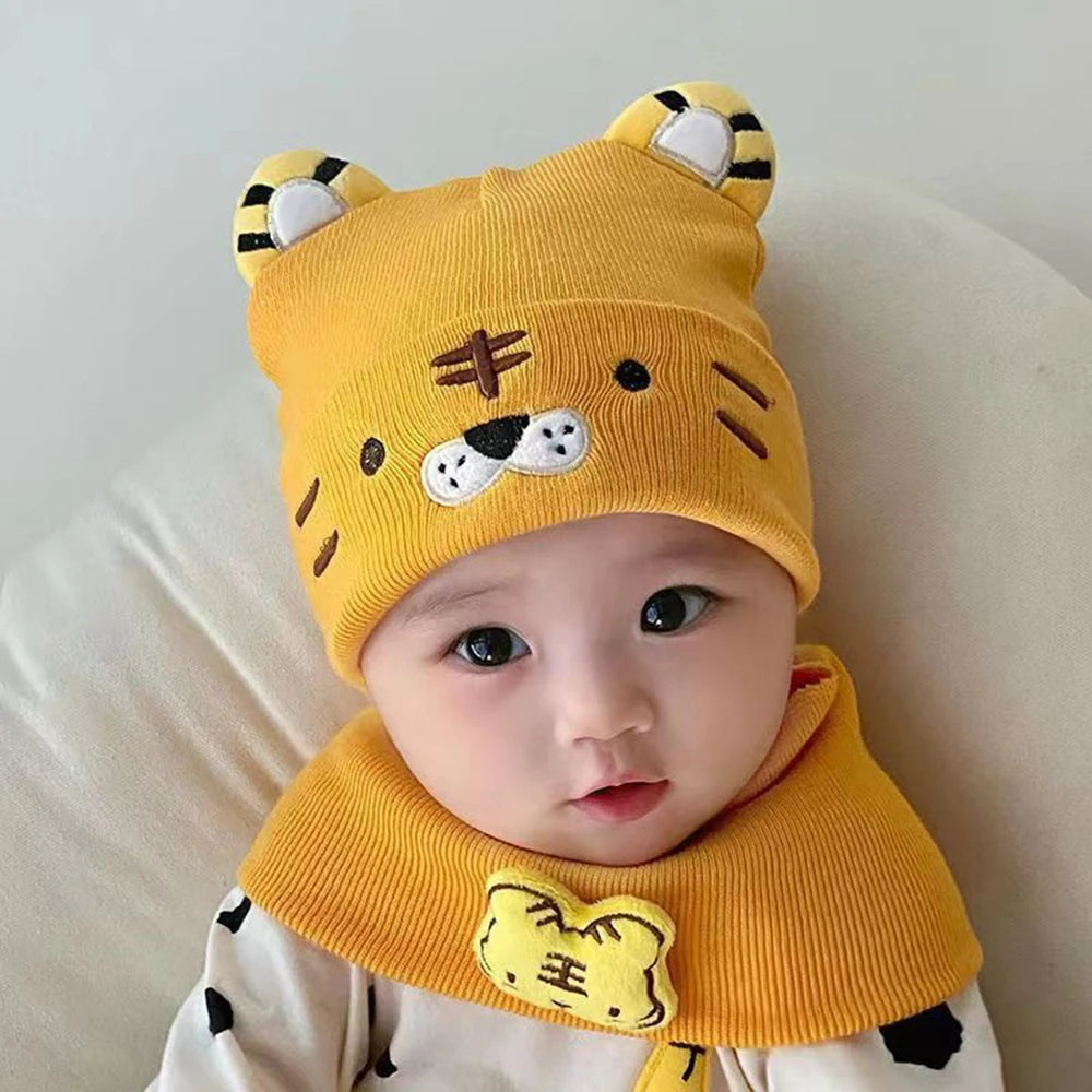 Baby Hat Scarf Two-piece Set Autumn Winter Baby Cute Tiger Woolen Beanies Hats Warm Newborn Boys Girls Caps For Kids 0-12 Month
