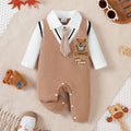 Baby boy Small Gentleman Jumpsuit Cartoon Teddy Bear Long sleeves Jumpsuit  for 0-18 Month Baby boys' Birthday Party Costumes