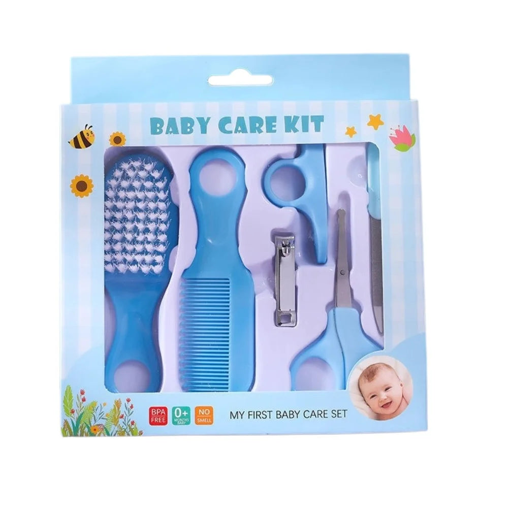New 6 Pcs Baby Healthcare and Grooming Kit Sets Safety Newborn Nursery Baby Care Kit with Hair Brush Comb Nail Clipper Scissors