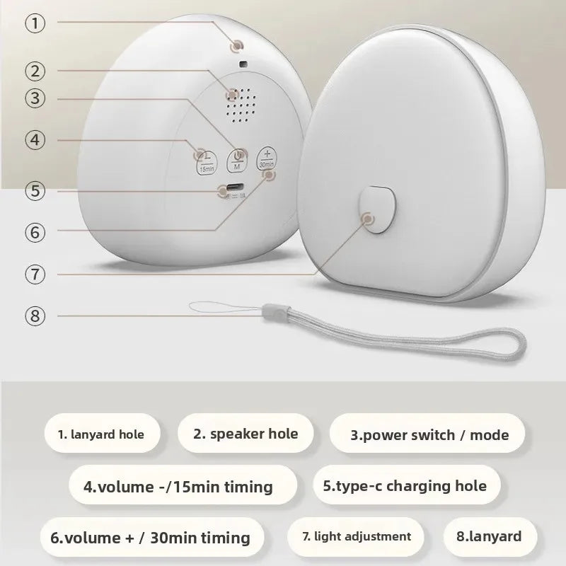 Sleep White Noise Machine with Soothing Sound Touchable Rechargeable LED Night Light Relaxing Audio & Sleep Lamp for Baby.