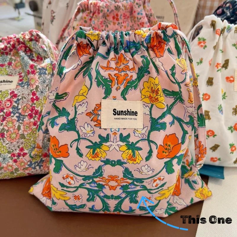 Printed Flower Bebe Diaper Storage Portable Baby Organizer Baby Diaper Bag Mommy HandBag Drawstring Stroller Wet Dry Nappy Bags