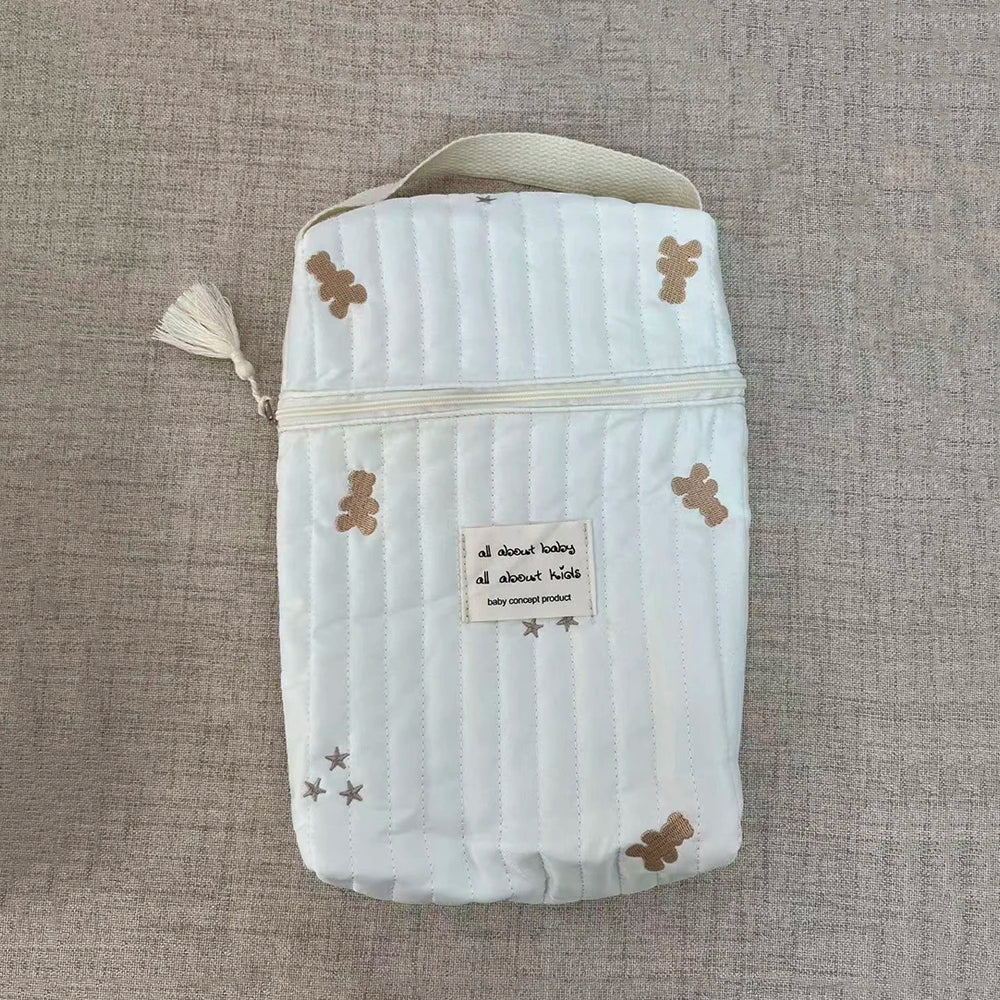 Portable Stroller Nappy Bag Quilted Baby Diaper Caddy Organizer Embroidered Mommy Bags Babies Accessories Changing Bag Storage