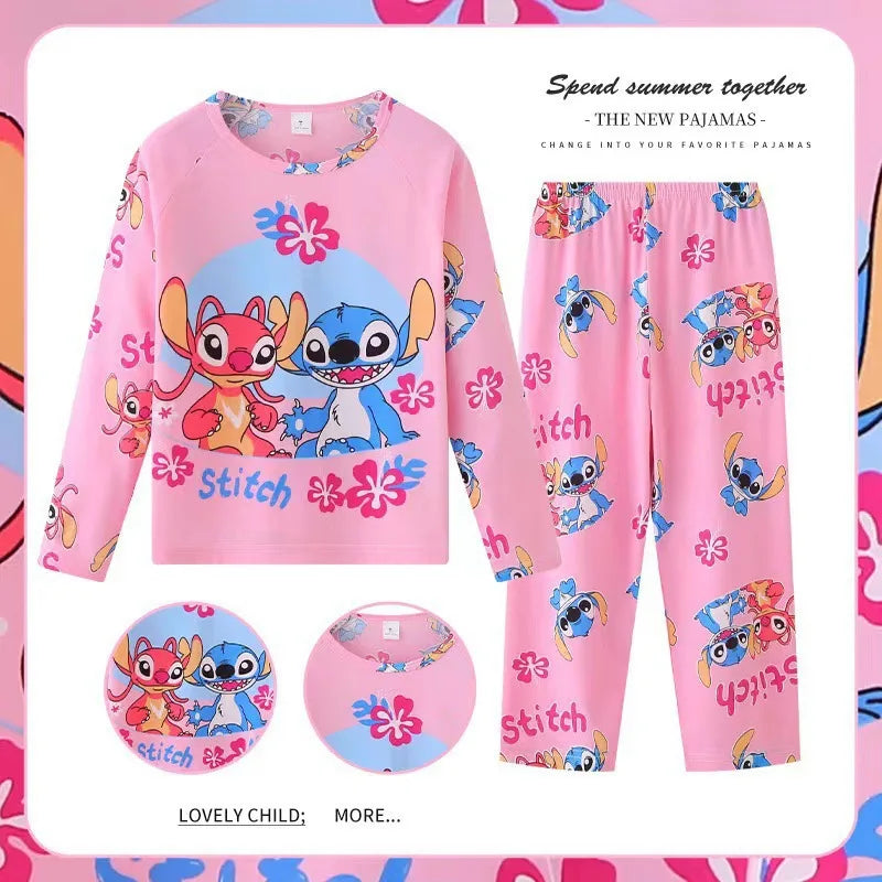 New Pajamas Boys Girls Pajamas Stitch Clothing Sets Kids Long Sleeve +Pant 2 Pieces Children Home Clothing Girl Nightgown Pjs