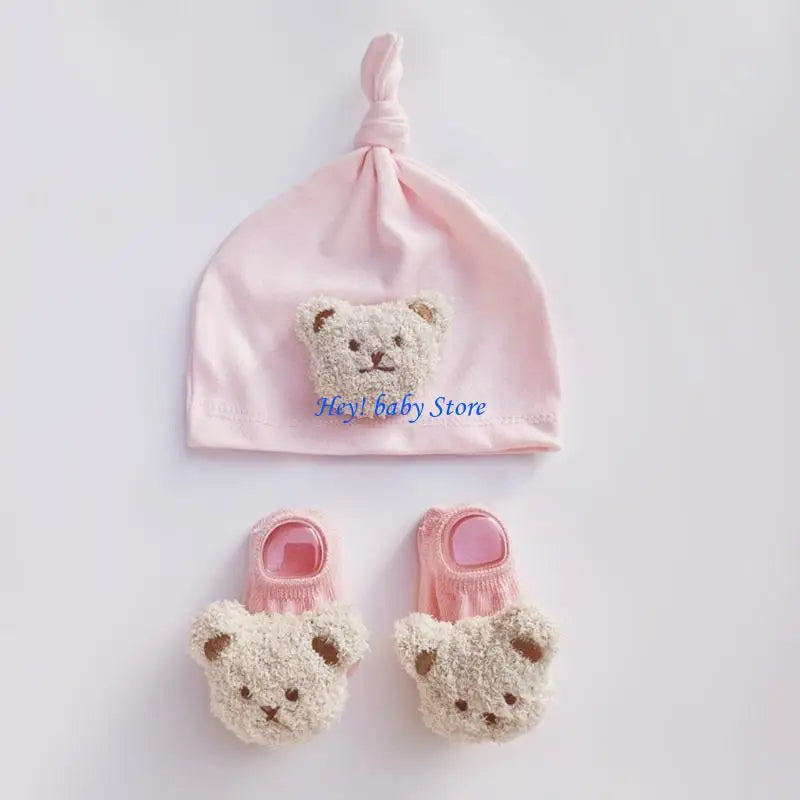 Q1FE Baby Hat Socks Set Infant Beanie Cap Newborn Bonnet Shower Gift for Boys GirLS