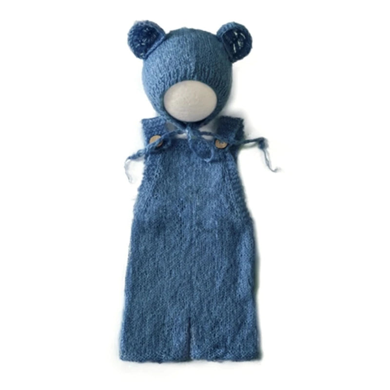 Newborn Photography Outfit Baby Photoshoot Props Infant Photo Prop Romper with Bear Hat New Born Boys Girls Hat Clothes Dropship