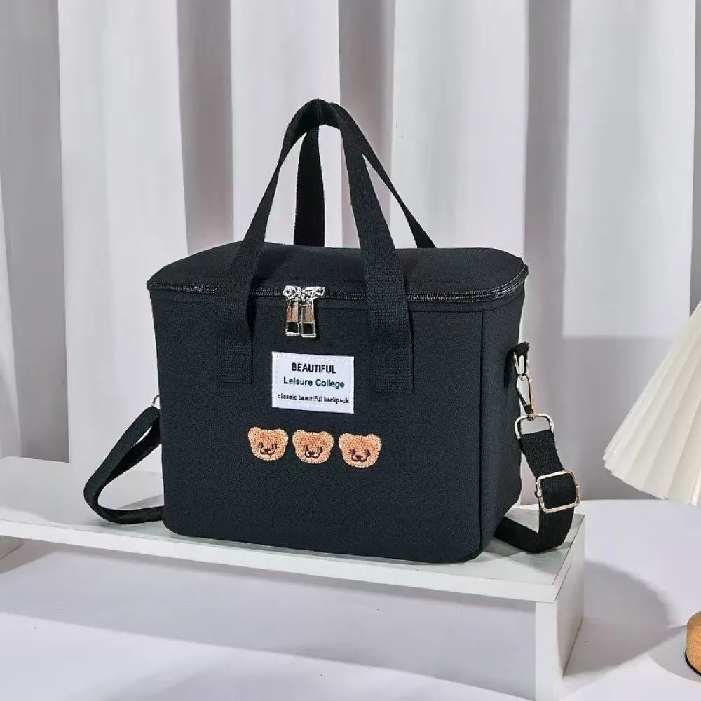 Fashion Canvas Mummy Bag Cartoon Bear Baby Diaper Organizer Multifunctional Baby Care Storage Single Shoulder Bag Mother Kids