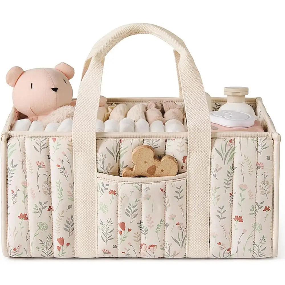Large Capacity Baby Diaper Organizer Portable Floral Nursery Storage Basket Newborn Essentials Baby Diaper Storage Bag