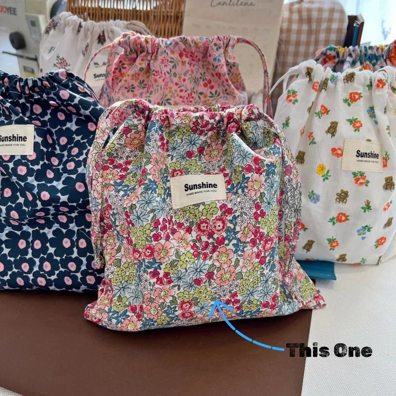 Printed Flower Bebe Diaper Storage Portable Baby Organizer Baby Diaper Bag Mommy HandBag Drawstring Stroller Wet Dry Nappy Bags