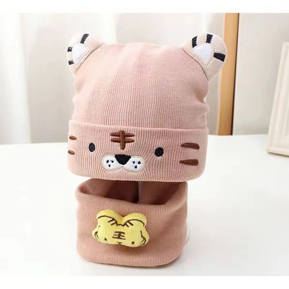 Baby Hat Scarf Two-piece Set Autumn Winter Baby Cute Tiger Woolen Beanies Hats Warm Newborn Boys Girls Caps For Kids 0-12 Month
