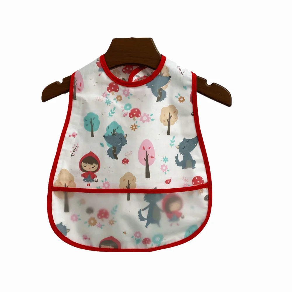 Baby Cartoon Pattern EVA Waterproof Feeding Bibs with Pocket Adjustable Cute for Children Apron Kids Boy Girls Burp Cloths Stuff