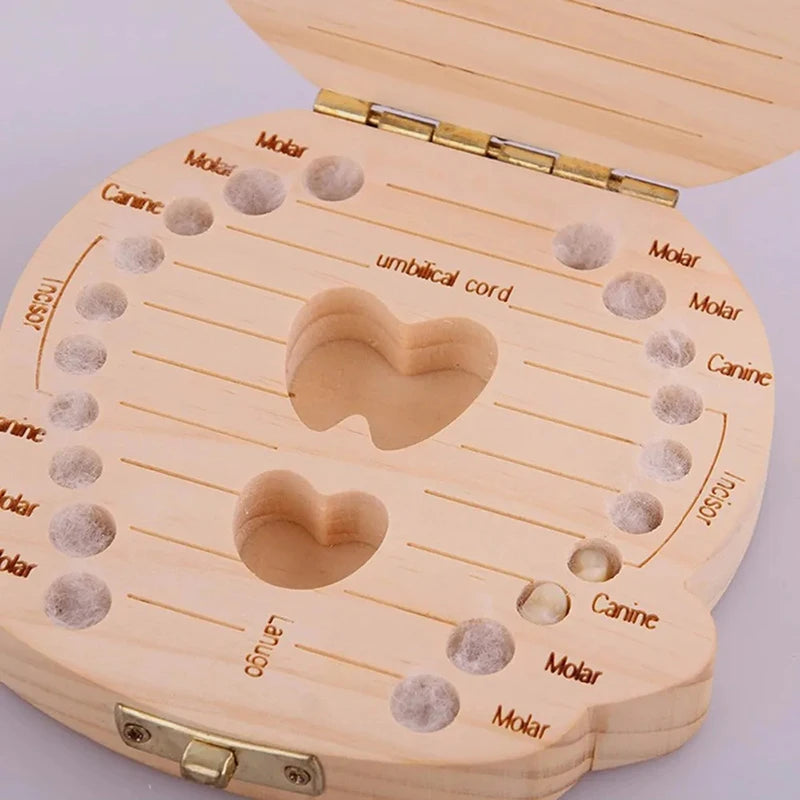 1pc Baby Tooth Box English Wooden Kids Milk Teeth Organizer Storage Boys Girls Fetal Teeth Baby Souvenirs Gifts Keepsakes