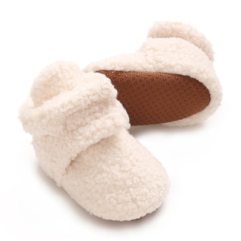 Newborn Baby Boy Girl Soft Fleece Booties Stay On Infant Slippers Socks Shoe Non Skid Gripper Toddler First Walkers Winter Ankle
