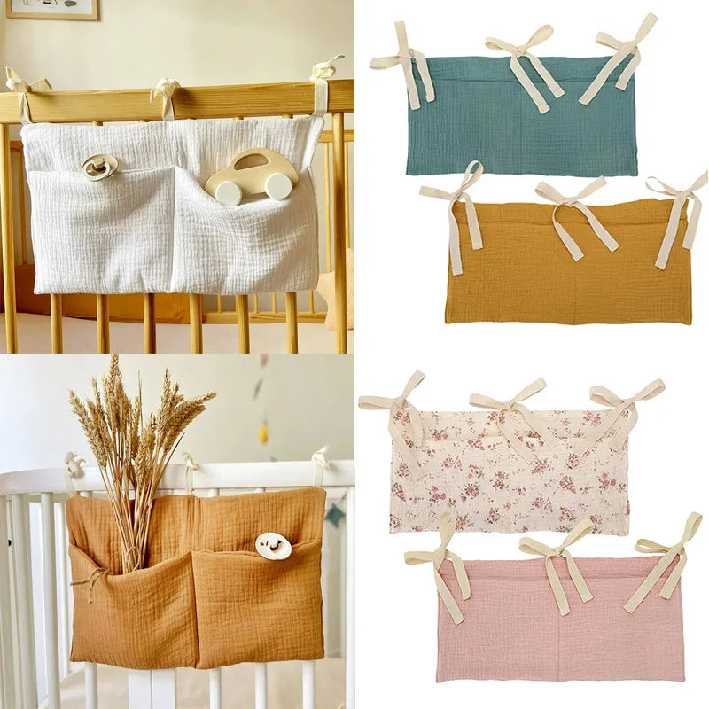 Baby Crib Storage Hanging Bag Cotton Double Pockets Bedside Hanging Pacifier Diaper Toys Organizer Bags Bedding Accessories Kits