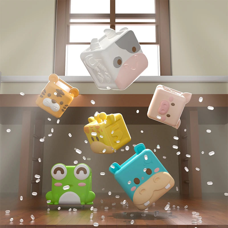 Baby Soft Building Blocks Toys Soft Teething Toy for Babies 3D Cube Animal Bath Toys Baby Early Educational Matching Sensory Toy