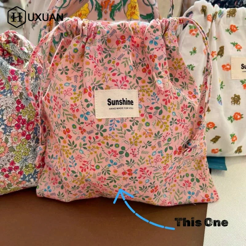 Printed Flower Bebe Diaper Storage Portable Baby Organizer Baby Diaper Bag Mommy HandBag Drawstring Stroller Wet Dry Nappy Bags
