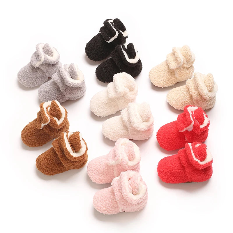Newborn Baby Boy Girl Soft Fleece Booties Stay On Infant Slippers Socks Shoe Non Skid Gripper Toddler First Walkers Winter Ankle