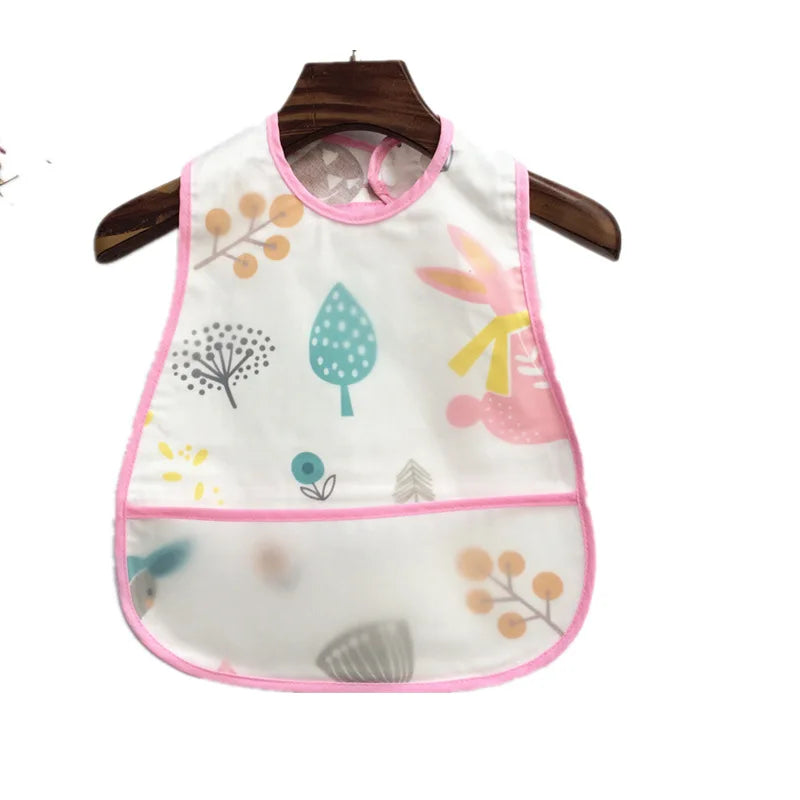 Baby Cartoon Pattern EVA Waterproof Feeding Bibs with Pocket Adjustable Cute for Children Apron Kids Boy Girls Burp Cloths Stuff