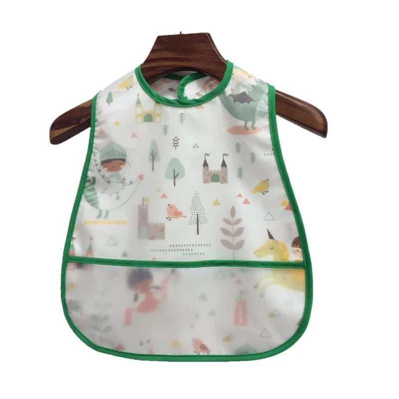 Baby Cartoon Pattern EVA Waterproof Feeding Bibs with Pocket Adjustable Cute for Children Apron Kids Boy Girls Burp Cloths Stuff