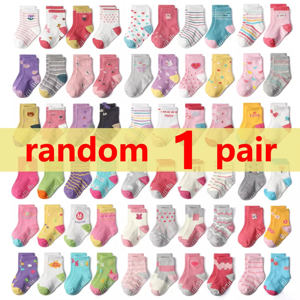 1/3/6/9/12 Pairs Kids Socks Sets for Baby Girls Cotton Non-slip Cute Cartoon Patterned Breathable Baby Trampoline Floor Socks