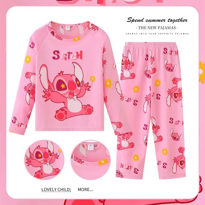 New Pajamas Boys Girls Pajamas Stitch Clothing Sets Kids Long Sleeve +Pant 2 Pieces Children Home Clothing Girl Nightgown Pjs