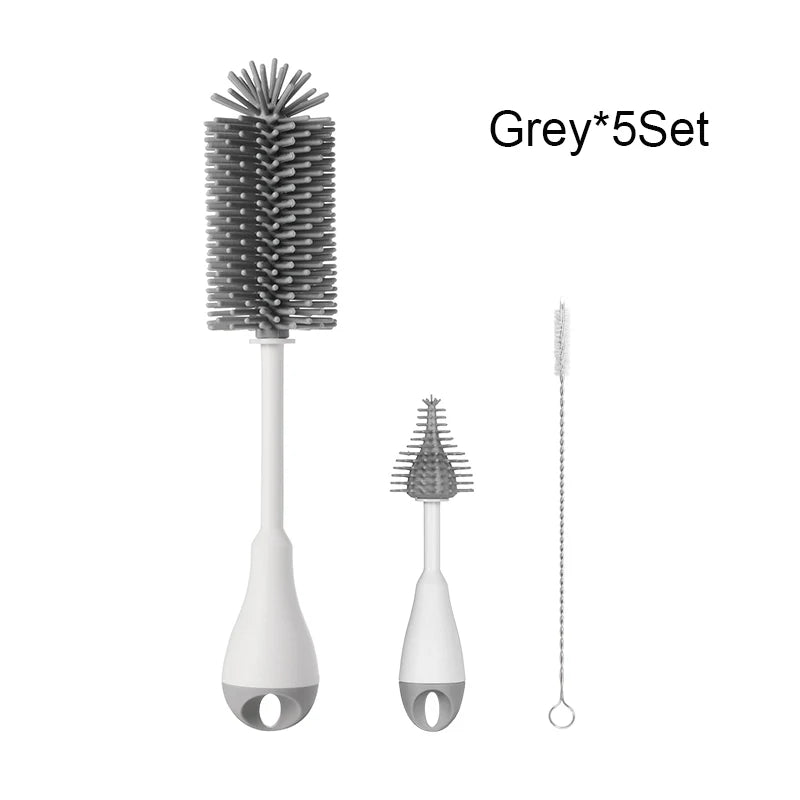 360 Degree Rotation 3 in 1 Silicone Baby Bottle Pacifier Brush Wash Water Cup Container Straw Cleaning Brush Set