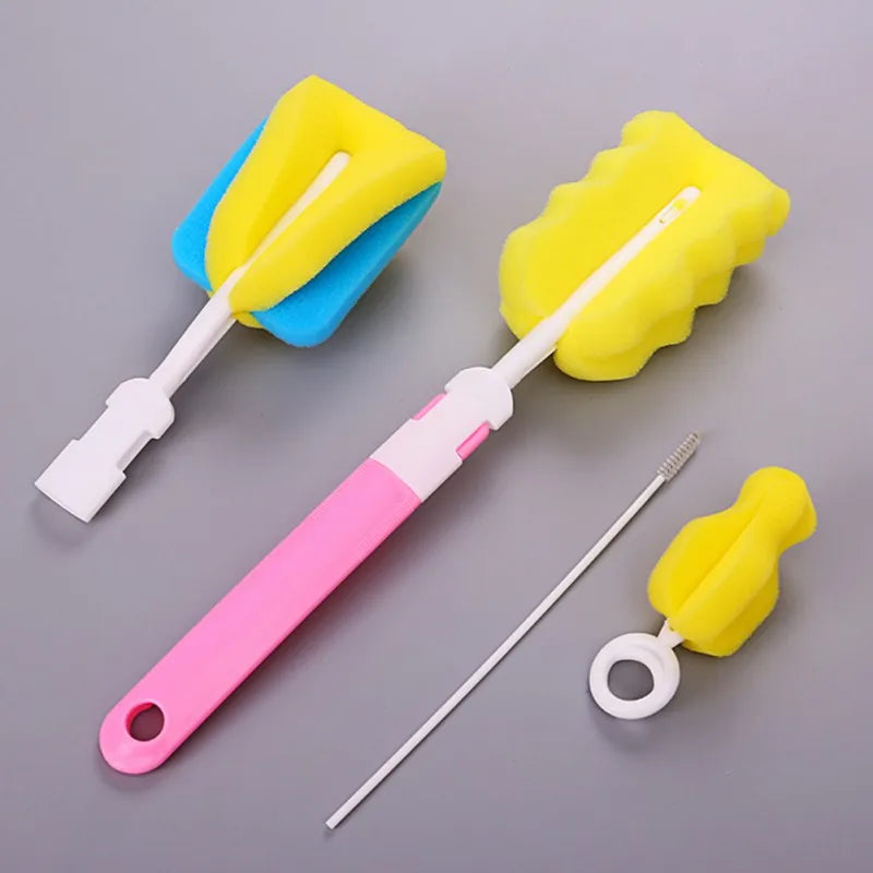 Baby Bottle Cleaning Brush Set Infant Nipple 360° Rotating Clean Sponge Spout Cup Pacifier Straw Brush Kit Bottle Clean Tool Set