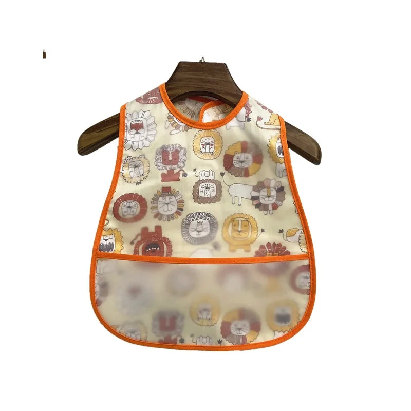 Baby Cartoon Pattern EVA Waterproof Feeding Bibs with Pocket Adjustable Cute for Children Apron Kids Boy Girls Burp Cloths Stuff