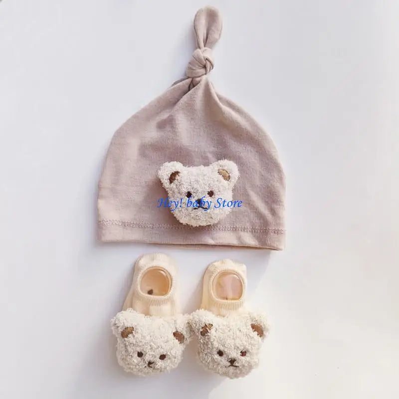 Q1FE Baby Hat Socks Set Infant Beanie Cap Newborn Bonnet Shower Gift for Boys GirLS