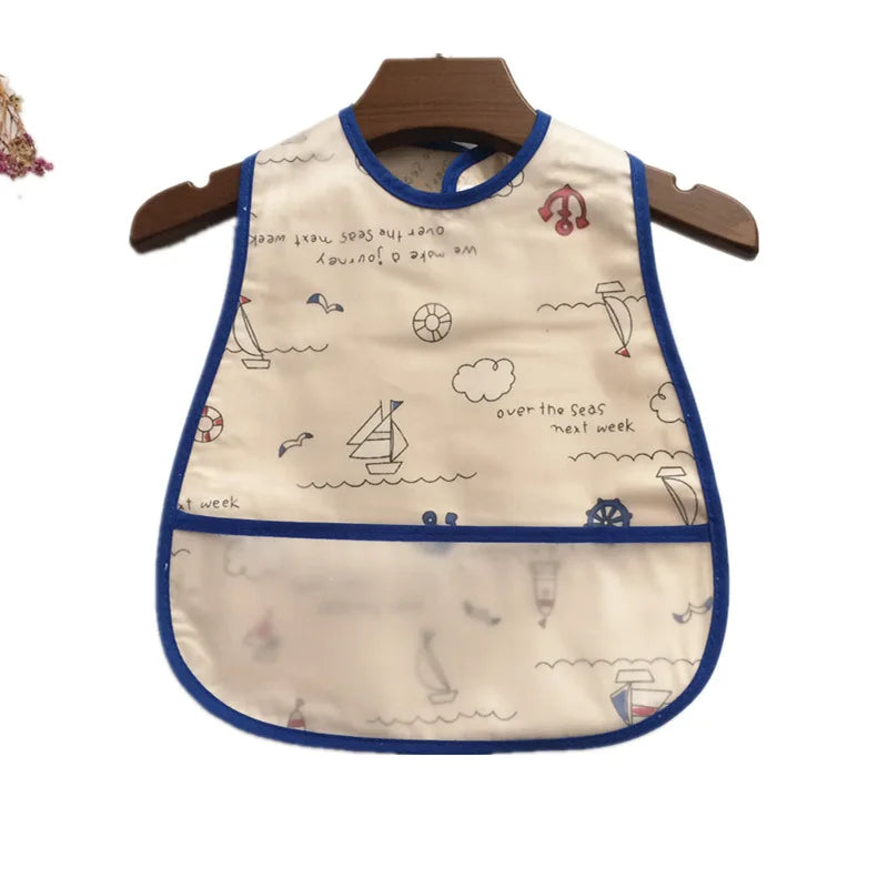 Baby Cartoon Pattern EVA Waterproof Feeding Bibs with Pocket Adjustable Cute for Children Apron Kids Boy Girls Burp Cloths Stuff
