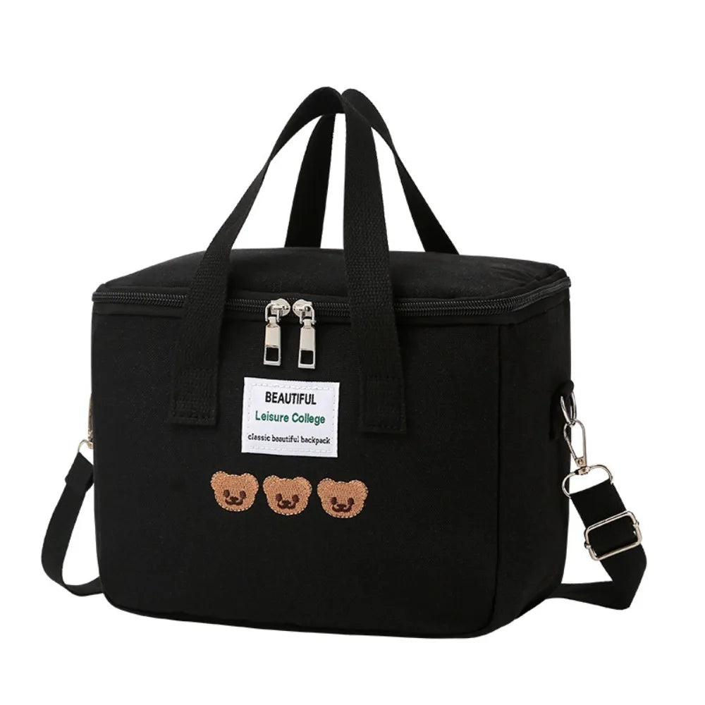 Fashion Canvas Mummy Bag Cartoon Bear Baby Diaper Organizer Multifunctional Baby Care Storage Single Shoulder Bag Mother Kids