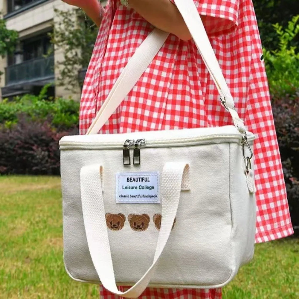 Fashion Canvas Mummy Bag Cartoon Bear Baby Diaper Organizer Multifunctional Baby Care Storage Single Shoulder Bag Mother Kids