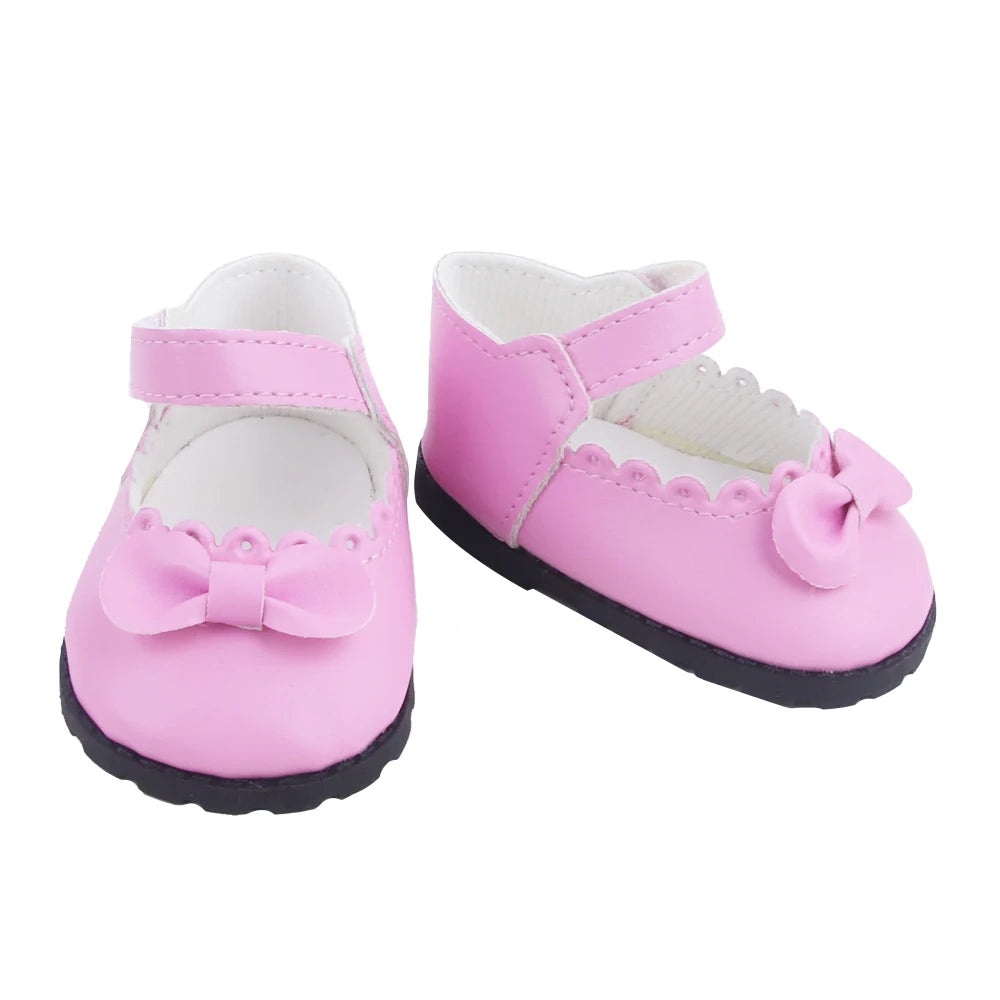 Cute 55cm Reborn Girl Doll Shoes 8cm PU Leather Bowknot Shoes For 22-Inch Baby New Born Girl Dolls Bear Cotton Toy Accessories