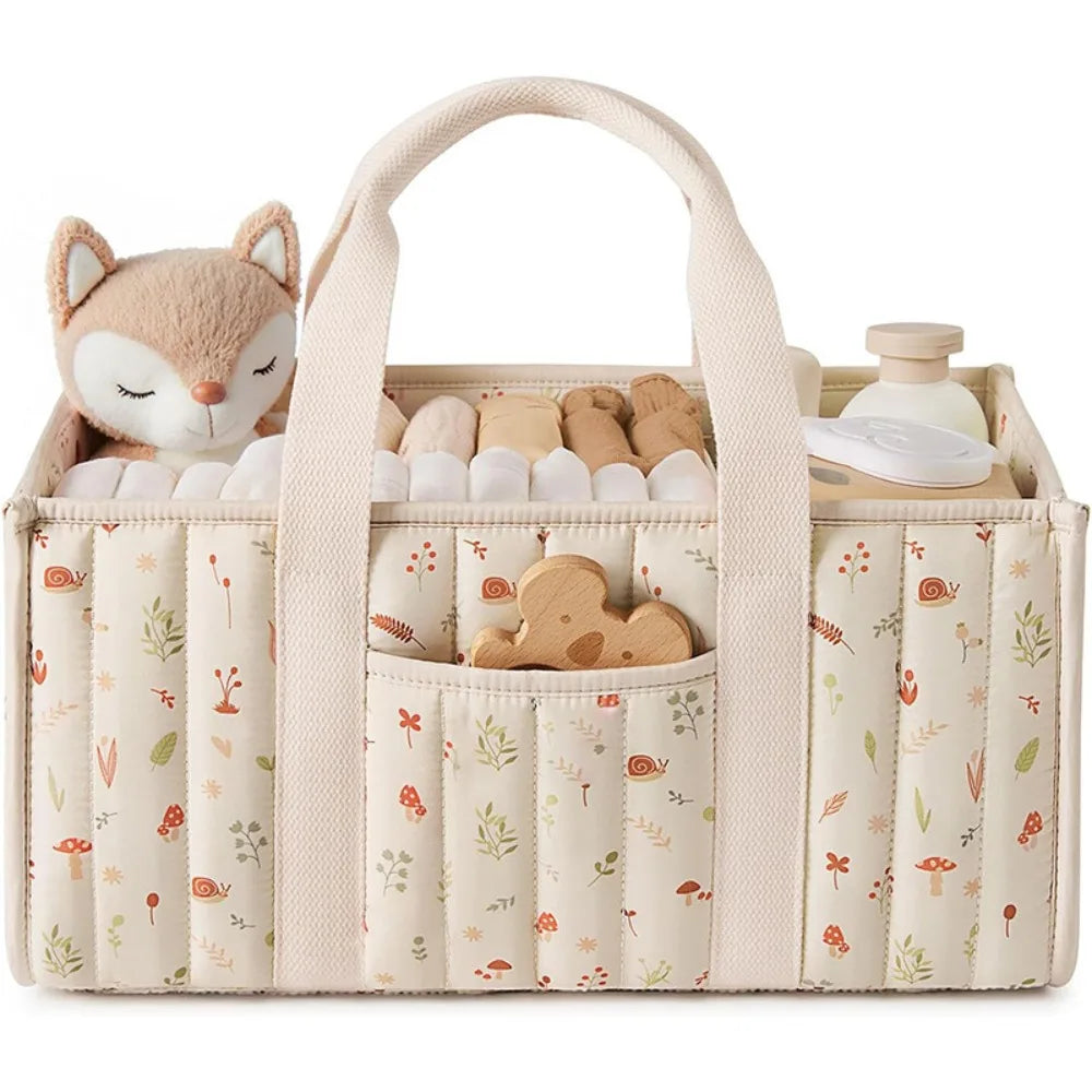 Large Capacity Baby Diaper Organizer Portable Floral Nursery Storage Basket Newborn Essentials Baby Diaper Storage Bag