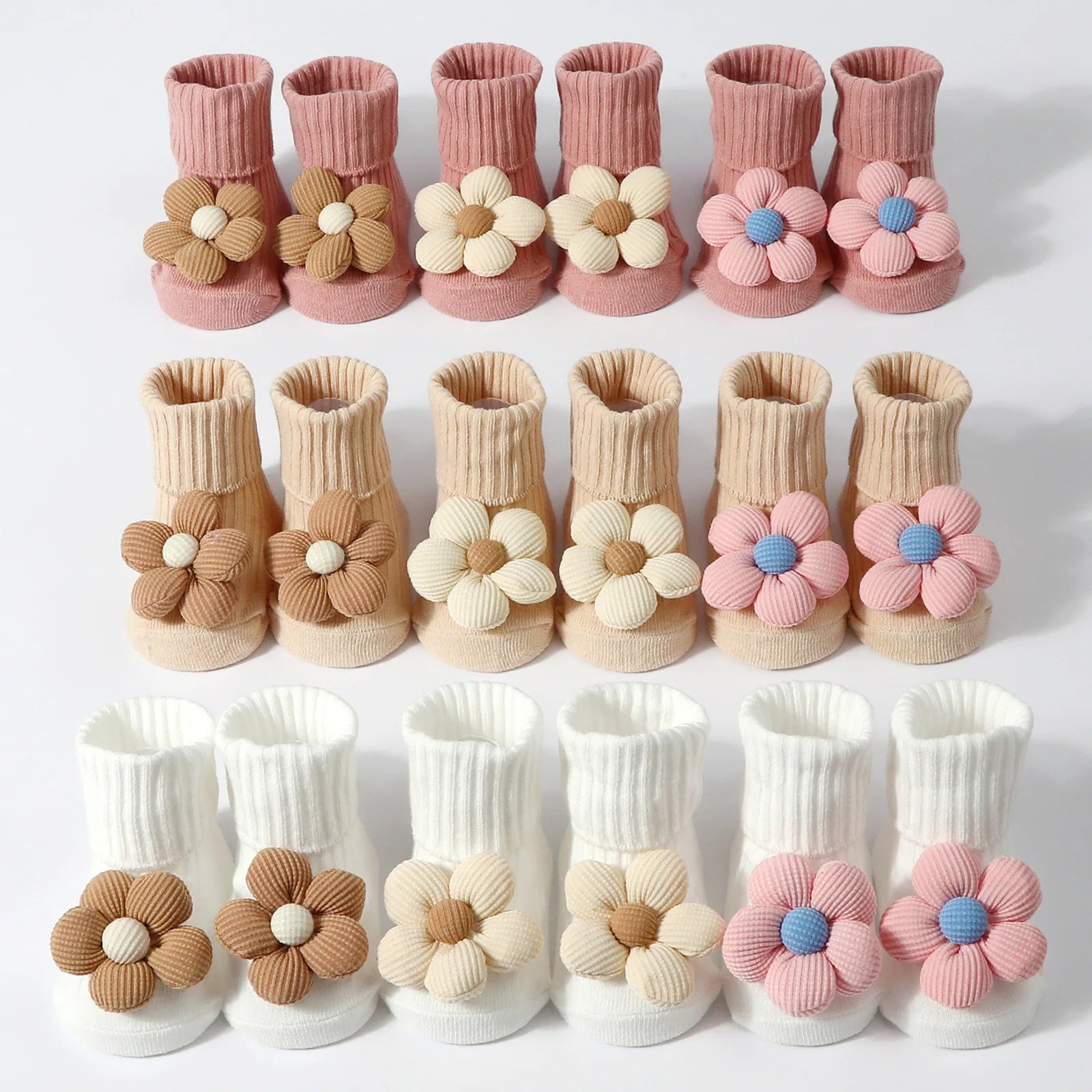 Baby Socks for Girl Anti-Slip Toddler Flower Mid Sock Anti-Slip First Walking Baby Socks 0-12M Knitted Cotton Elastic Tube Socks