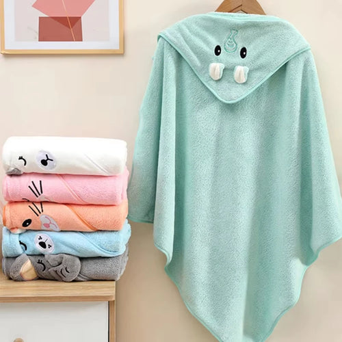 0-3Y Baby Shower Unisex Baby Bathrobe Flannel Cloak Cartoon Boy Girl Ultra-Soft Hooded Spa Robe Bath Towel Newborn Cover-Up