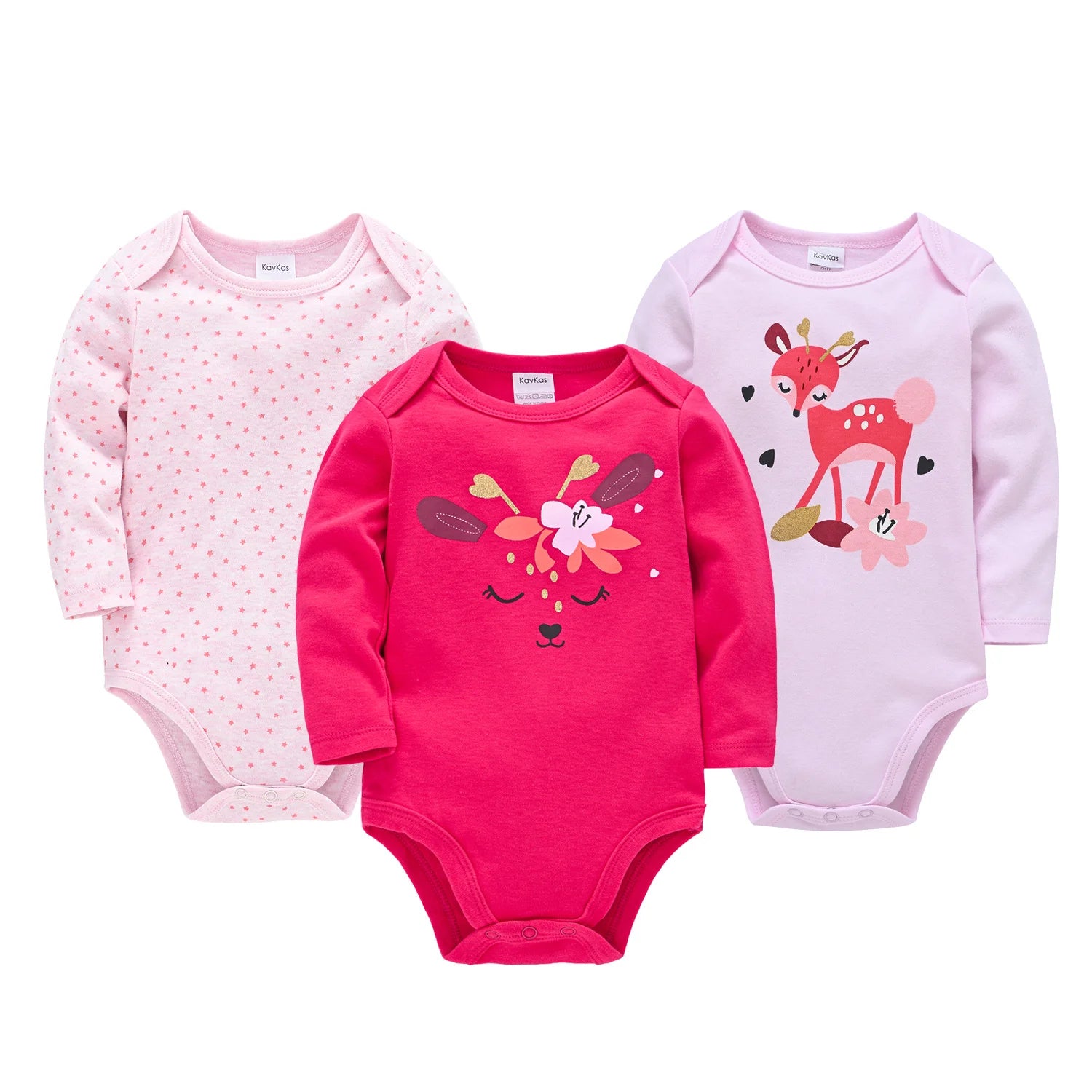 3/6 Pcs/Set  Baby Girls Clothing Set Red Deer Christmas Cute Printing Baby Bodysuit Long Sleeve Kids Rompers Cotton for 3-24M