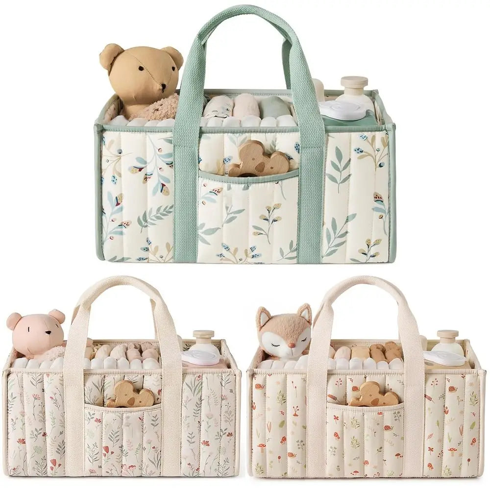 Large Capacity Baby Diaper Organizer Portable Floral Nursery Storage Basket Newborn Essentials Baby Diaper Storage Bag