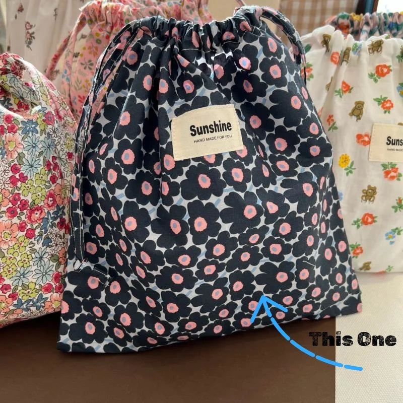 Printed Flower Bebe Diaper Storage Portable Baby Organizer Baby Diaper Bag Mommy HandBag Drawstring Stroller Wet Dry Nappy Bags