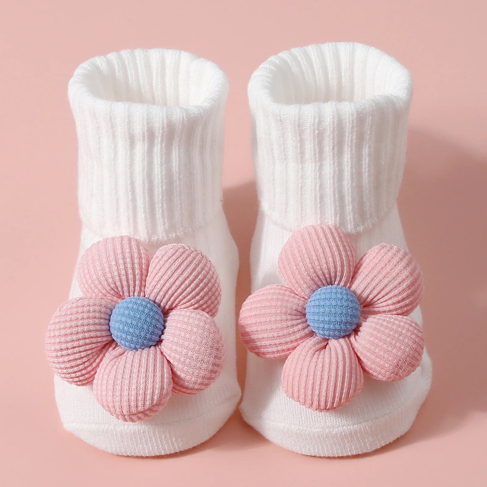 Baby Socks for Girl Anti-Slip Toddler Flower Mid Sock Anti-Slip First Walking Baby Socks 0-12M Knitted Cotton Elastic Tube Socks