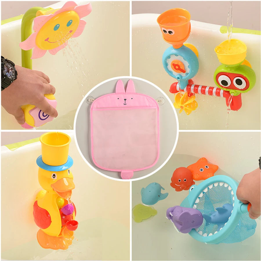 Baby Shower Toy Bathroom Mesh Bag Sucker Design For Bath Toys Kids Basket Cartoon Animal Shapes Cloth Sand Toys Storage Net Bag