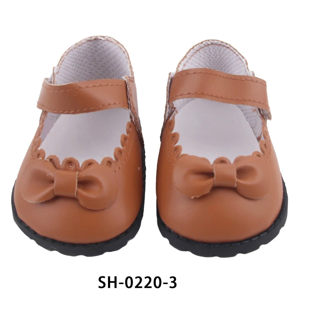 Cute 55cm Reborn Girl Doll Shoes 8cm PU Leather Bowknot Shoes For 22-Inch Baby New Born Girl Dolls Bear Cotton Toy Accessories