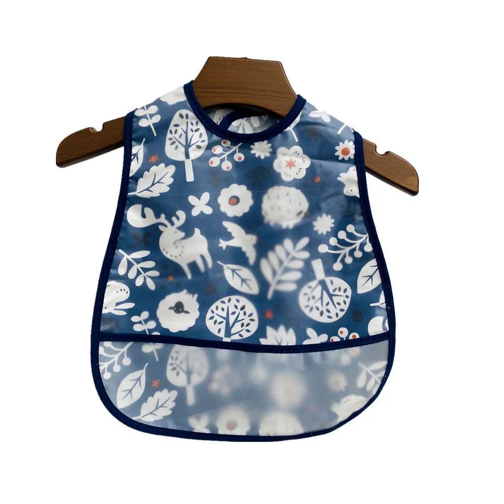 Baby Cartoon Pattern EVA Waterproof Feeding Bibs with Pocket Adjustable Cute for Children Apron Kids Boy Girls Burp Cloths Stuff
