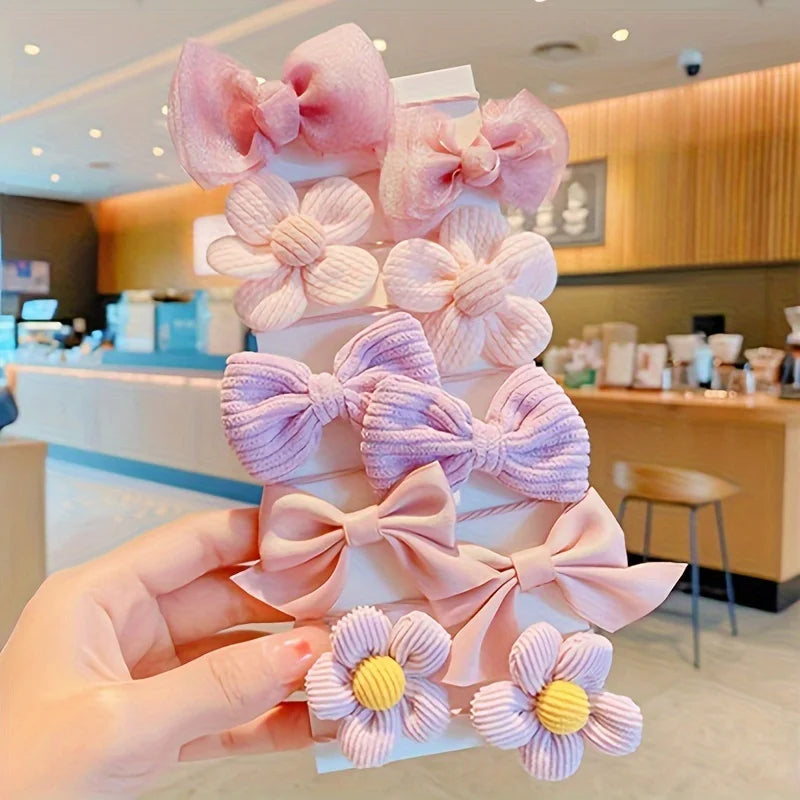 10 Pieces Of Cute And Sweet Style Bow Flower Design, Strong Elasticity, Does Not Damage Hair, Suitable For Ponytail Hair Accesso