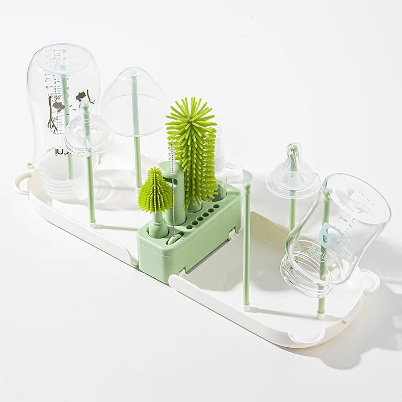 Travel Baby Bottle Brush Set - Newborn Safe Silicone Cleaning Brushes with Storage Box for Bottles, Nipples & Accessories