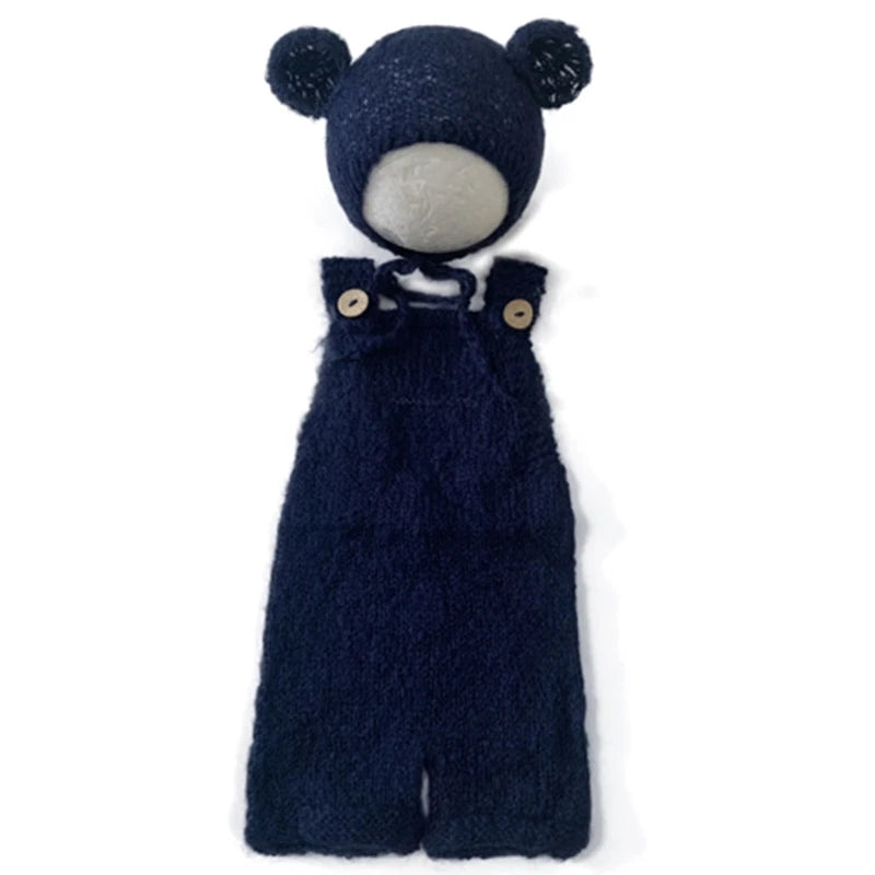 Newborn Photography Outfit Baby Photoshoot Props Infant Photo Prop Romper with Bear Hat New Born Boys Girls Hat Clothes Dropship